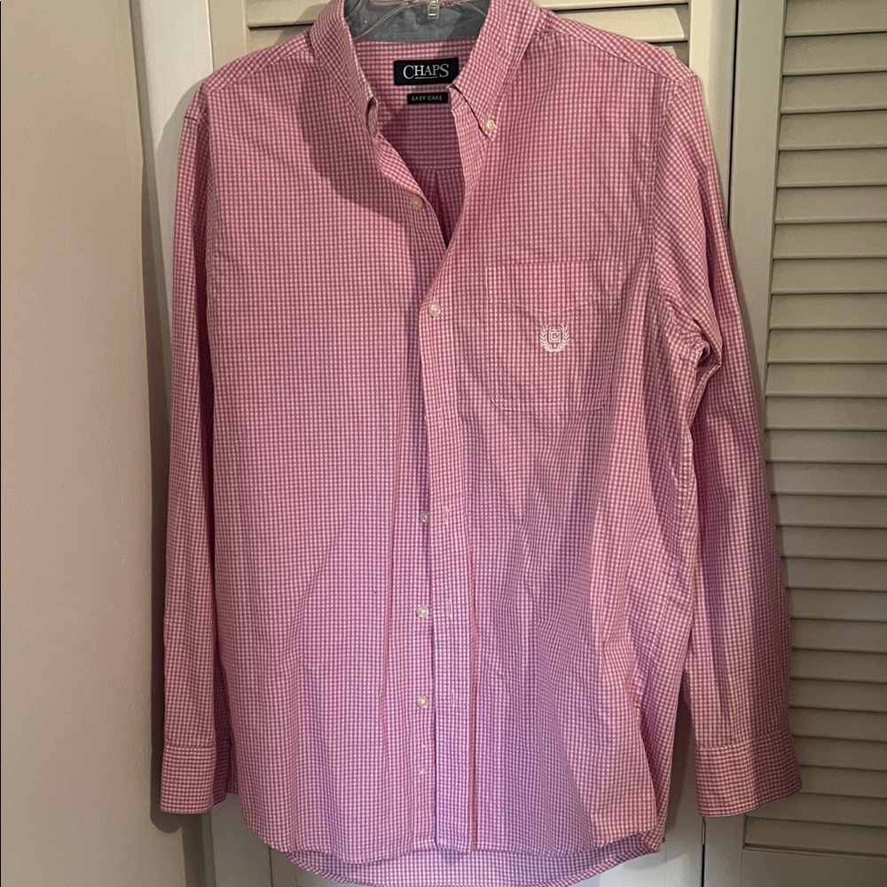 Chaps Men's SMALL Pink Gingham Button Down Shirt